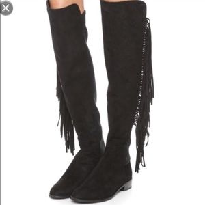 Stuart Weitzman black suede fringe boots